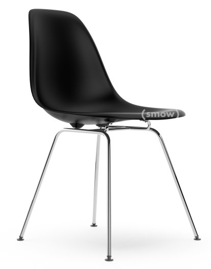 Eames Plastic Side Chair DSX, Deep black, Without upholstery, Without upholstery, Standard version - 43 cm, Chrome-plated
