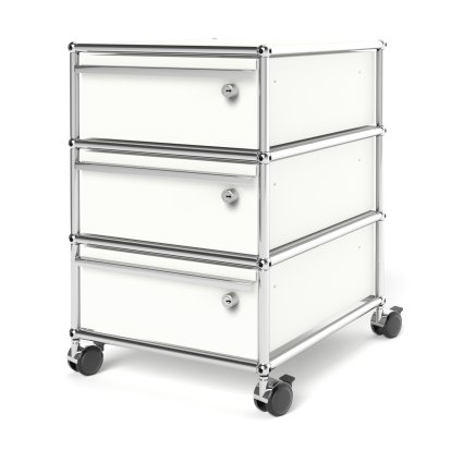 USM Haller Mobile Pedestal with 3 Drawers Type 1 (with Counterbalance), All compartments with a lock, Pure white RAL 9010