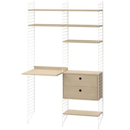 String System Floor Shelf with Desk and Storage, Shelves ash, panels white