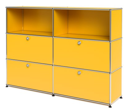 USM Haller Highboard L, Customizable, Golden yellow RAL 1004, Open, With 2 drop-down doors, With 2 drop-down doors