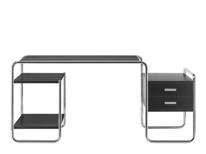 S 285 Desk, Ash deep black, open-pored lacquered, 1 small drawer unit/2 shelves