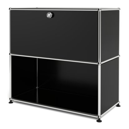 USM Haller Sideboard M, Customizable, Graphite black RAL 9011, With drop-down door, Open