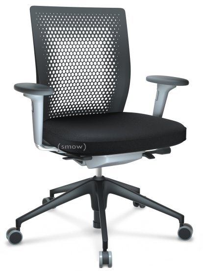ID Air, Basic dark, Plano fabric-66 nero, Soft grey, 5 star foot , basic dark plastic, With 2D armrests, Hard castors for carpets