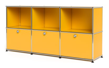 USM Haller Sideboard 50, Customizable, Golden yellow RAL 1004, Open, With 3 drop-down doors