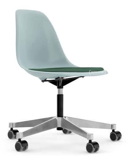 Eames Plastic Side Chair PSCC, Ice grey, With seat upholstery, Mint / forest