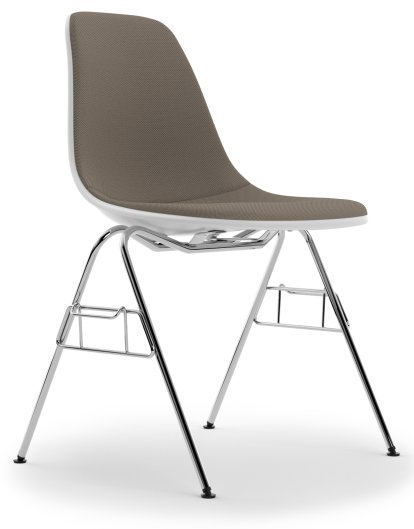 Eames Plastic Side Chair DSS / DSS-N, Cotton white, With full upholstery, Warm grey / moor brown, With linking element (DSS)