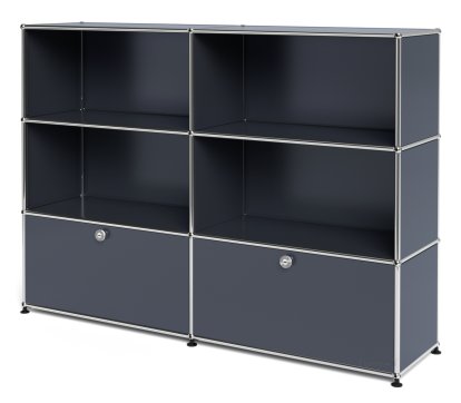 USM Haller Highboard L, Customizable, Anthracite RAL 7016, Open, Open, With 2 drop-down doors
