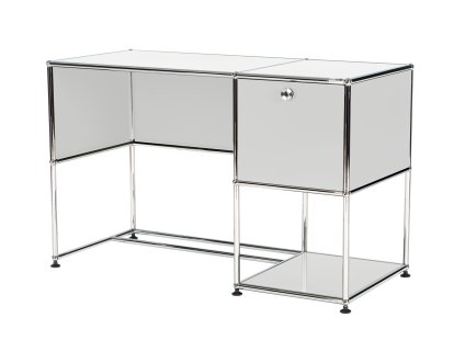 USM Haller Home Office Desk, Light grey RAL 7035, With cable entry hole, bottom left