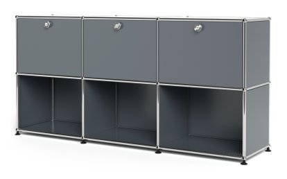 USM Haller Sideboard 50, Customizable, Mid grey RAL 7005, With 3 drop-down doors, Open