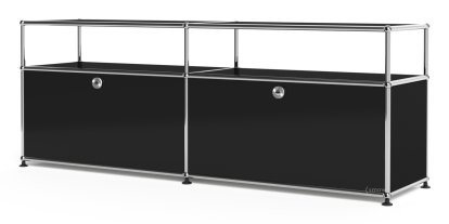 USM Haller Lowboard L with Extension, Customizable, Graphite black RAL 9011, With 2 drop-down doors, With cable entry hole bottom centre