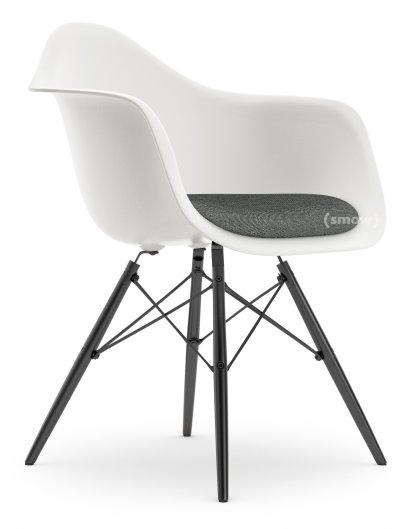 Eames Plastic Armchair DAW, White RE, With seat upholstery, Nero / ivory, Standard version - 43 cm, Black maple