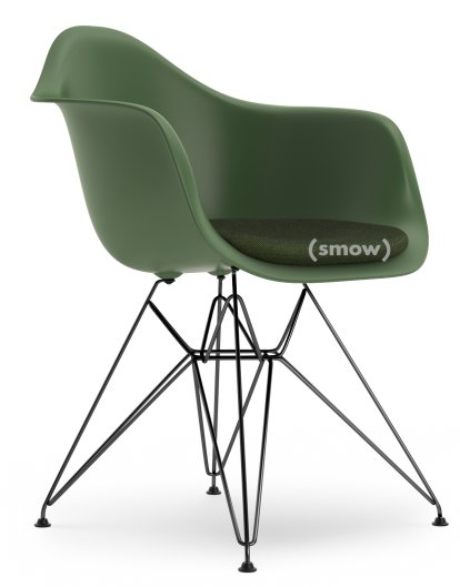 Eames Plastic Armchair DAR, Forest, With seat upholstery, Ivory / forest, Standard version - 43 cm, Coated basic dark