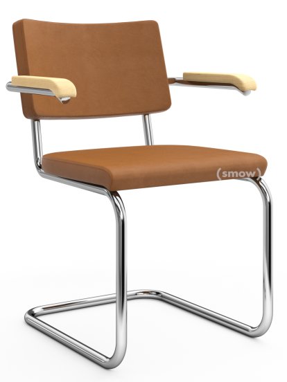 S 64 PV Pure Materials Cantilever Chair, Nubuk Leather ochre-brown, Ash, Chrome-plated, No glides