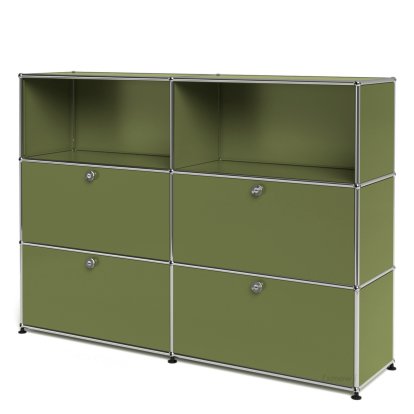 USM Haller Highboard L, Customizable, Olive green RAL 6003, Open, With 2 drop-down doors, With 2 drop-down doors