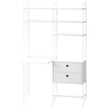 String System Floor Shelf with Desk and Storage, White lacquered