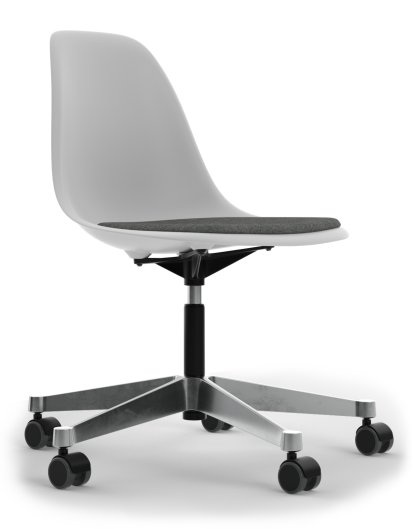 Eames Plastic Side Chair PSCC, Cotton white, With seat upholstery, Nero / ivory