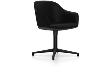 Softshell Armchair with Four Star Base, Aluminum base powder coated basic dark, Plano, Nero, Glides for carpets
