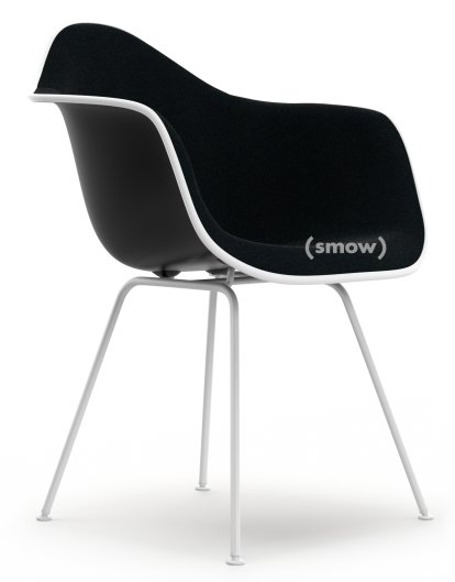Eames Plastic Armchair DAX, Deep black, With full upholstery, Nero, Standard version - 43 cm, Coated white