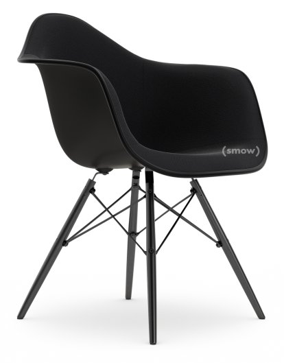 Eames Plastic Armchair DAW, Deep black, With full upholstery, Nero, Standard version - 43 cm, Black maple