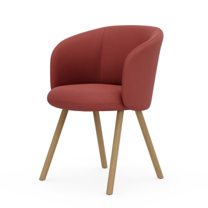 Mikado Armchair, Four-legged base, 4 legs, natural oak, Plano, Poppy red / champagner, Glides for carpets