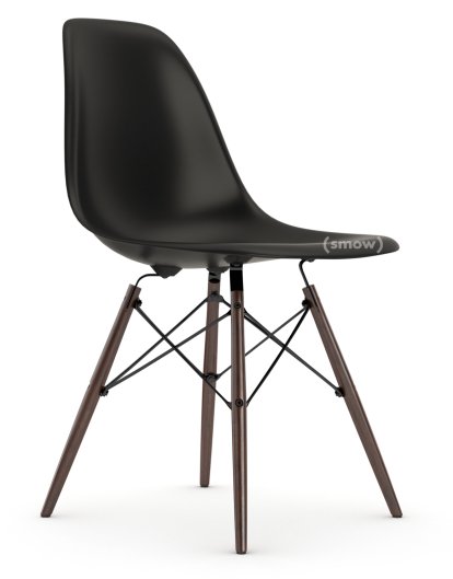 Eames Plastic Side Chair DSW, Deep black, Without upholstery, Without upholstery, Standard version - 43 cm, Dark maple