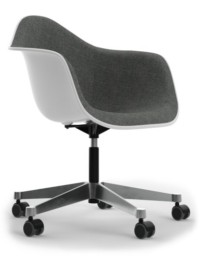 Eames Plastic Armchair PACC, Cotton white, With full upholstery, Nero / ivory