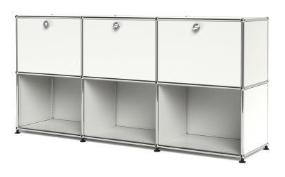 USM Haller Sideboard 50, Customizable, Pure white RAL 9010, With 3 drop-down doors, Open