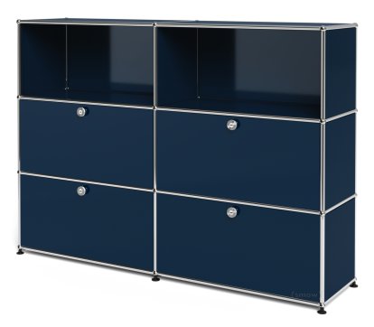 USM Haller Highboard L, Customizable, Steel blue RAL 5011, Open, With 2 drop-down doors, With 2 drop-down doors