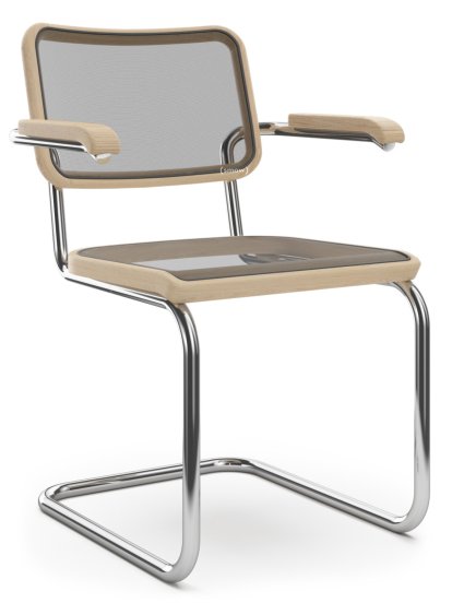 S 64 N Pure Materials Cantilever Chair, Oiled ash, Chrome-plated, Black plastic glides with felt