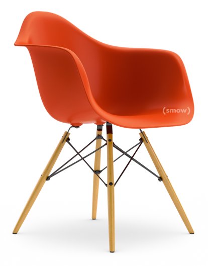 Eames Plastic Armchair DAW, Red (poppy red), Without upholstery, Without upholstery, Standard version - 43 cm, Yellowish maple