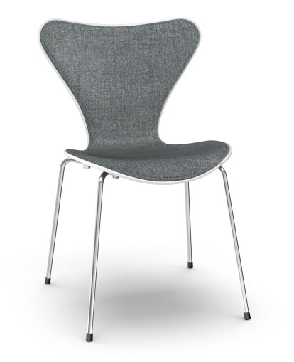 Series 7 Chair 3107 Front Upholstered, Lacquer, White lacquered, Remix 173 - Dark blue/grey, Chrome