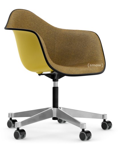 Eames Plastic Armchair PACC, Mustard, With full upholstery, Mustard / dark grey