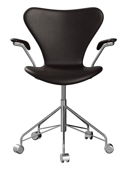 Series 7 Swivel Chair 3117/3217 Full Upholstery, With armrests, Leather Grace dark brown, Chrome