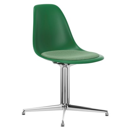 Eames Plastic Side Chair DSL, Emerald, With seat upholstery, Green / ivory, Aluminium polished