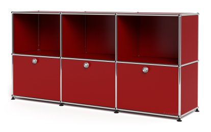 USM Haller Sideboard 50, Customizable, USM ruby red, Open, With 3 drop-down doors
