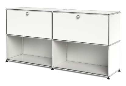 USM Haller Sideboard L, Customizable, Pure white RAL 9010, With 2 drop-down doors, Open
