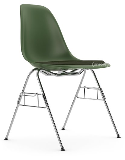 Eames Plastic Side Chair DSS / DSS-N, Forest, With seat upholstery, Nero / forest, With linking element (DSS)