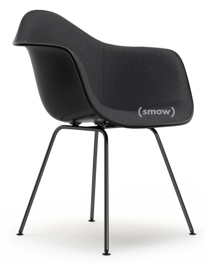Eames Plastic Armchair DAX, Deep black, With full upholstery, Dark grey, Standard version - 43 cm, Coated basic dark