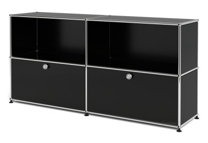 USM Haller Sideboard L, Customizable, Graphite black RAL 9011, Open, With 2 drop-down doors