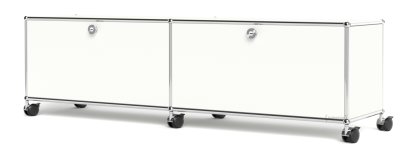USM Haller TV-/HiFi-Lowboard, Customizable, Pure white RAL 9010, With 2 drop-down doors, Without cable entry hole