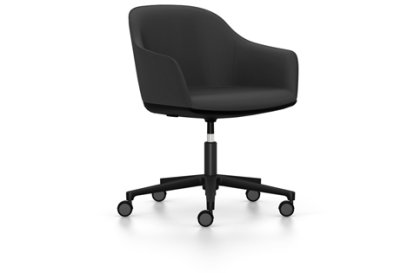 Softshell Armchair with five star base, Aluminum base powder coated basic dark, Plano, Dark grey, Soft castors for hard floor surfaces