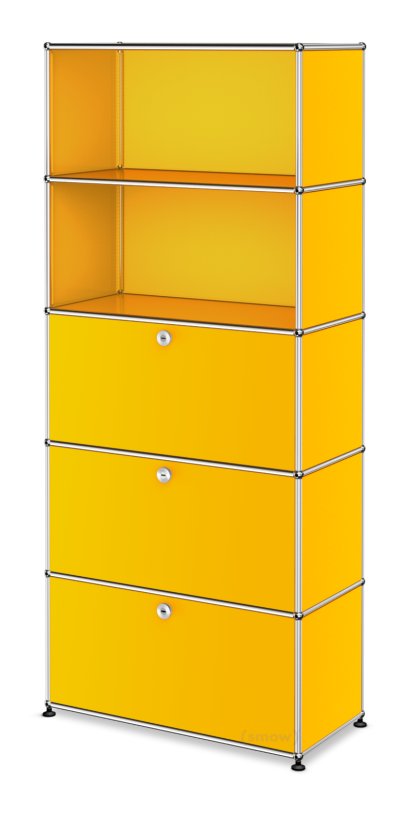 USM Haller Storage Unit M, Customizable, Golden yellow RAL 1004, Open, With drop-down door, With drop-down door, With drop-down door