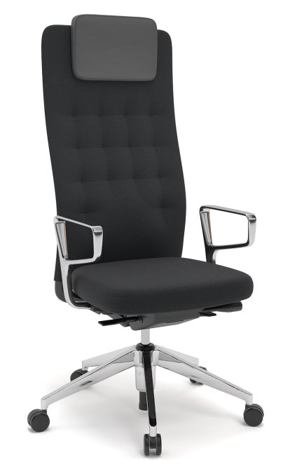 ID Trim L, FlowMotion with seath depth adjustment, With polished aluminium ring armrests, Basic dark, Plano fabric nero, Hard castors for carpets