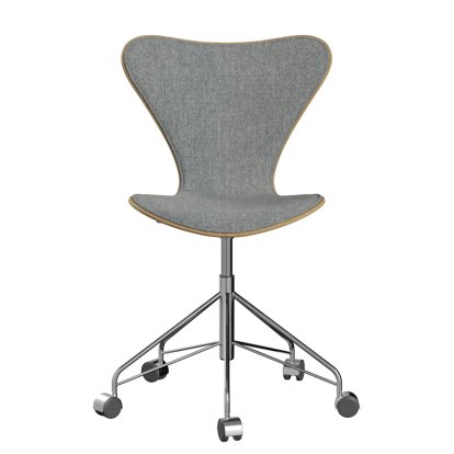 Series 7 Swivel Chair 3117/3217 Front Upholstery, Without armrests, Clear varnished wood, Clear varnished oak, 116 - White grey, Chrome