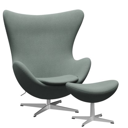 Egg Chair, Re-wool, 868 - Light aqua / natural, Satin polished aluminium, With footstool