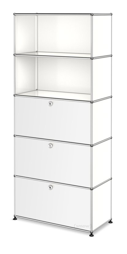 USM Haller Storage Unit M, Customizable, Pure white RAL 9010, Open, With drop-down door, With drop-down door, With drop-down door