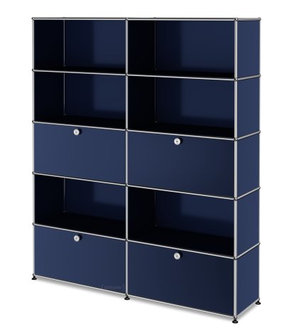 USM Haller Storage Unit L, Customizable, Steel blue RAL 5011, Open, With 2 drop-down doors, Open, With 2 extension doors
