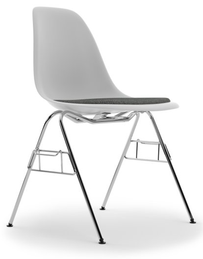 Eames Plastic Side Chair DSS / DSS-N, Cotton white, With seat upholstery, Nero / ivory, With linking element (DSS)