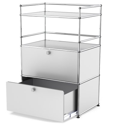 USM Haller Bar Highboard, USM matte silver, With drop-down door and extension door (incl. metal box insert)