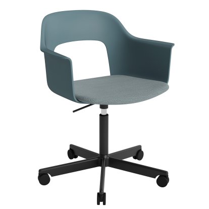 Layout 243 Swivel Armchair with Upholstered seat, Ocean / Mode 045, Black powder coated aluminium